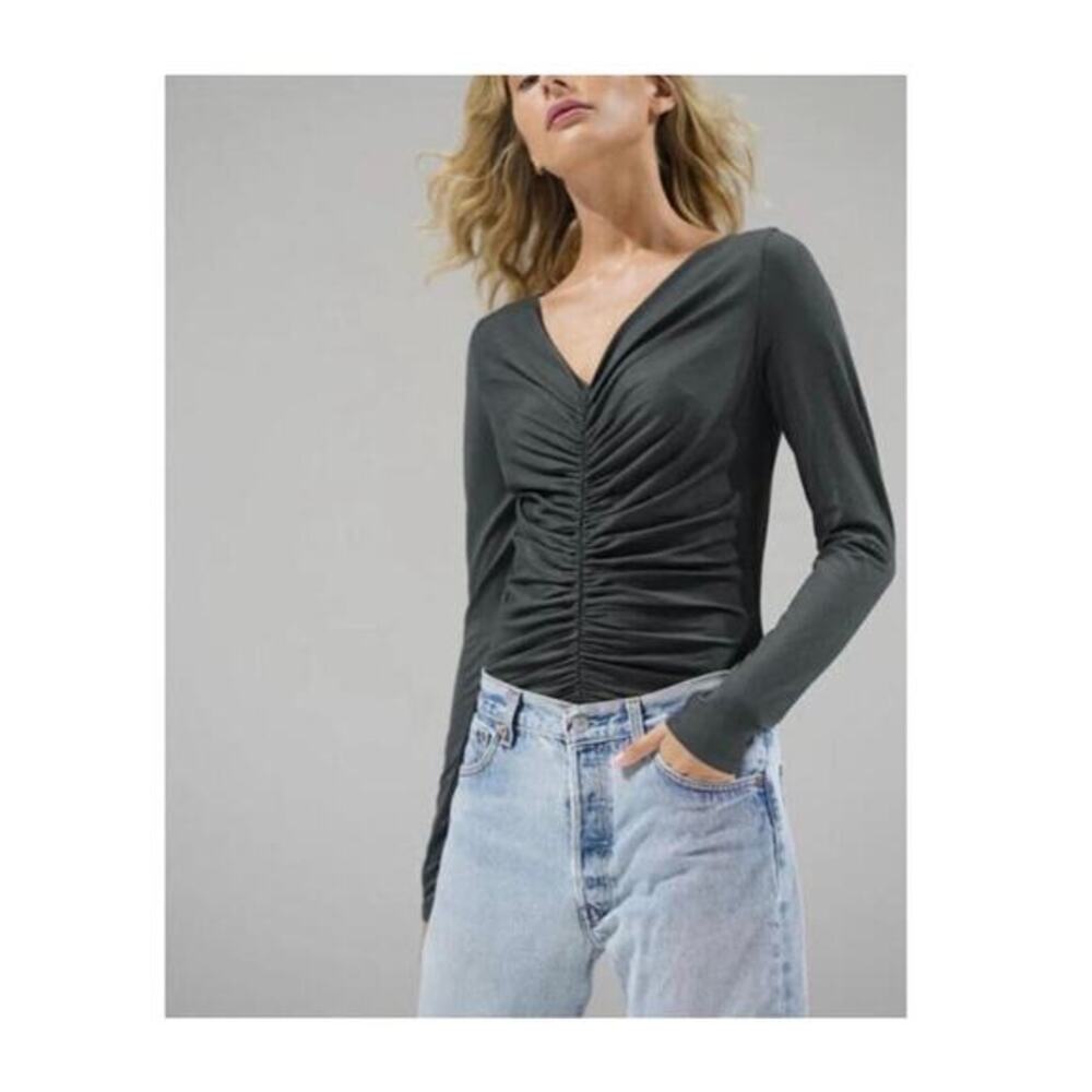 LNA  Black Olive Simone Ruched
Long Sleeve Top Size M